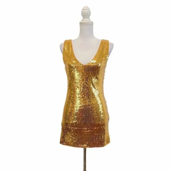 Dresses | Cgen Womens Large Gold Sequins Sexy Clubwear Party Mini Sleeveless V Neck Dress | Poshmark Dresses | Cgen Womens Large Gold Sequins Sexy Clubwear Party Mini Sleeveless V Neck Dress | Poshmark